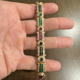 14k Yellow Gold 3cttw Diamond Multi Gemstone 36g Ladies Link Bracelet 7.5"