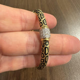 18k Yellow Gold and Diamond 32g Solid Heavy Enamel Leopard Print Cuff Bracelet