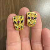 18k Yellow Multi Gemstone and Diamond 10.5g Vintage Stud Earrings