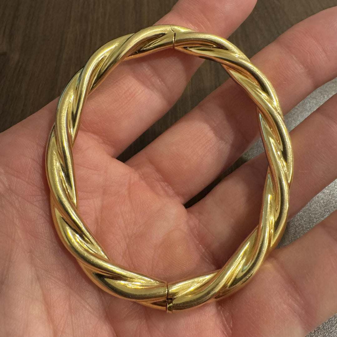 18k Yellow Gold 25g Heavy Vintage 7mm Spiral Twisted Bangle Bracelet 7"