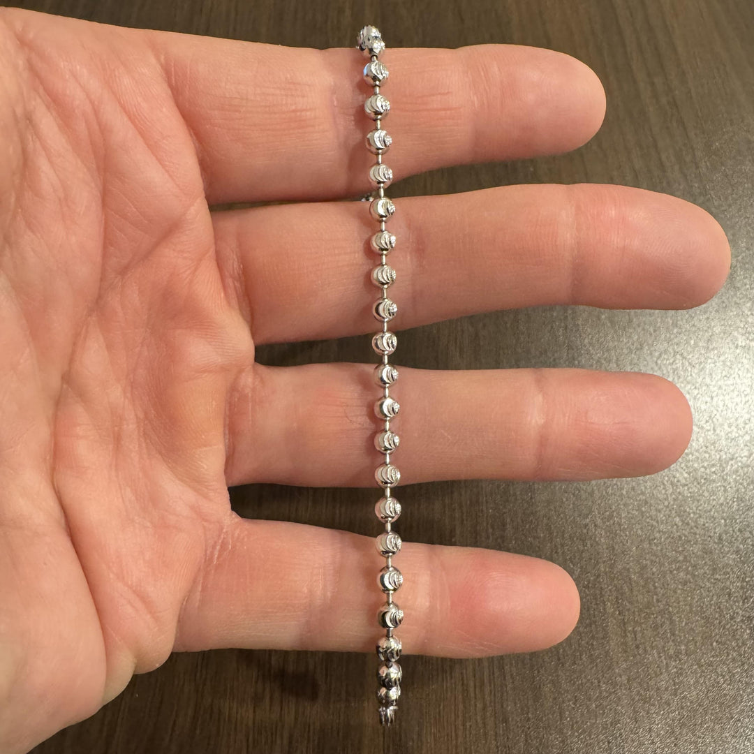14k White Gold 10.2g Solid 4mm Moon Cut Ball Link Bracelet 8.5"
