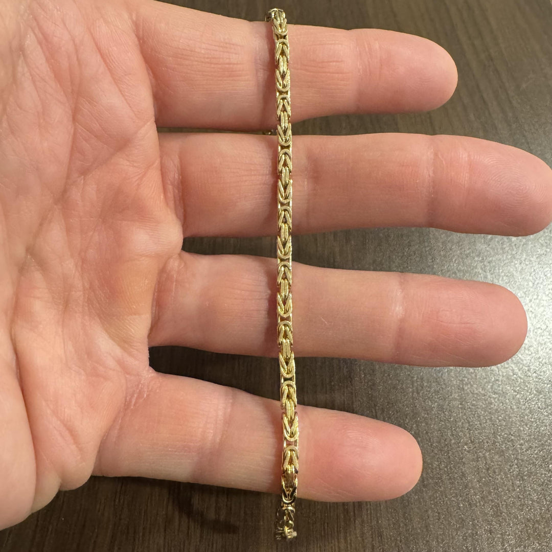 14k Yellow Gold 9.7g Solid Squared 3mm Byzantine Link Bracelet Italy 7"