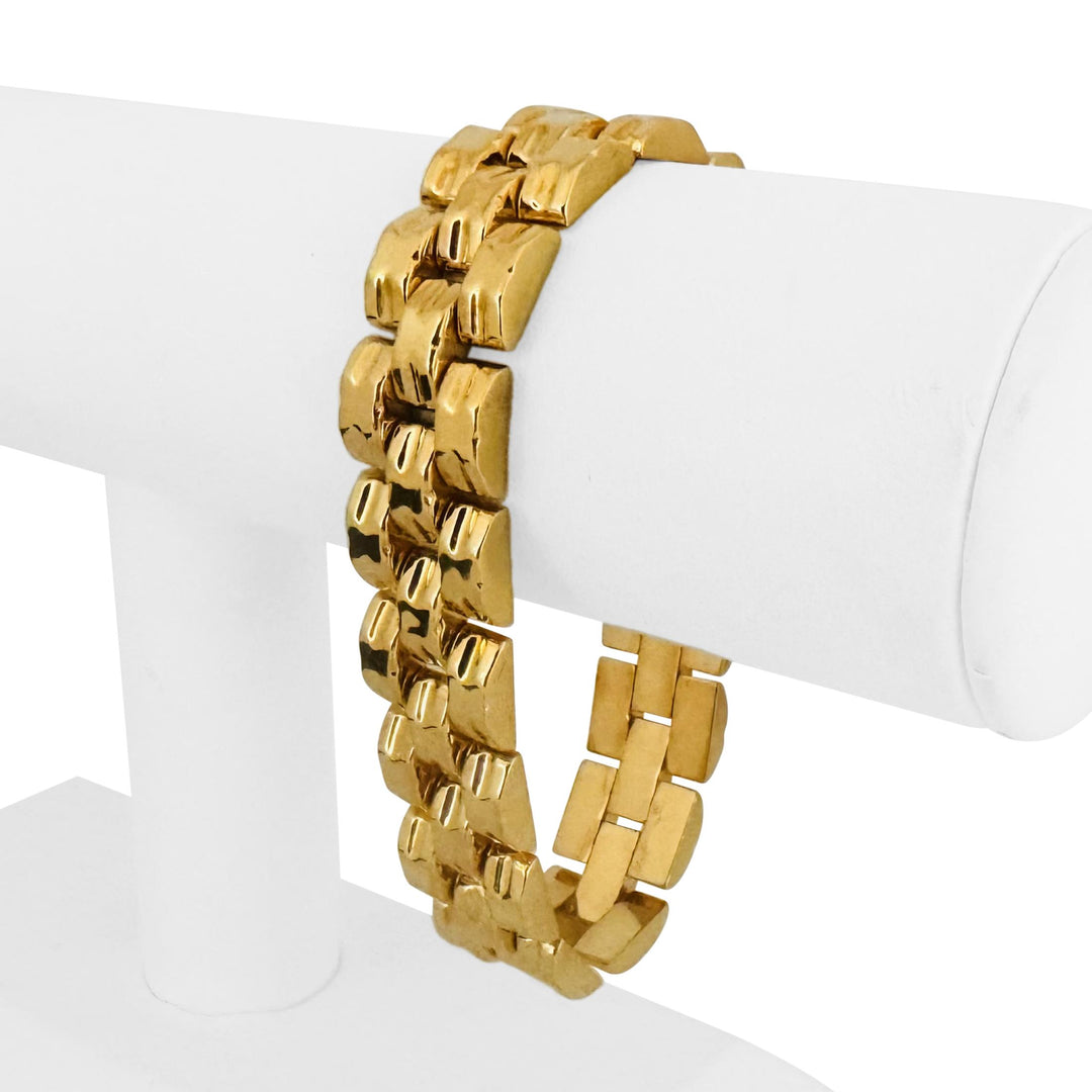 19k Portuguese Yellow Gold 38.3g Vintage Ladies 15mm Fancy Link Bracelet 7.5"