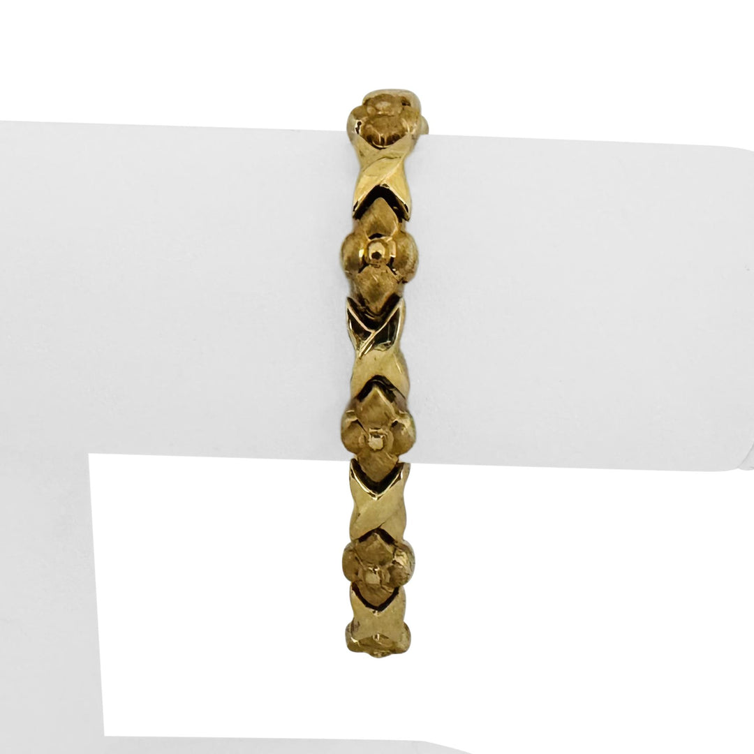 14k Yellow and White Gold 12.2g Reversible Fancy XO Link Bracelet 7.5"