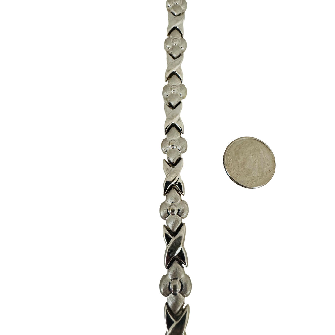 14k Yellow and White Gold 12.2g Reversible Fancy XO Link Bracelet 7.5"