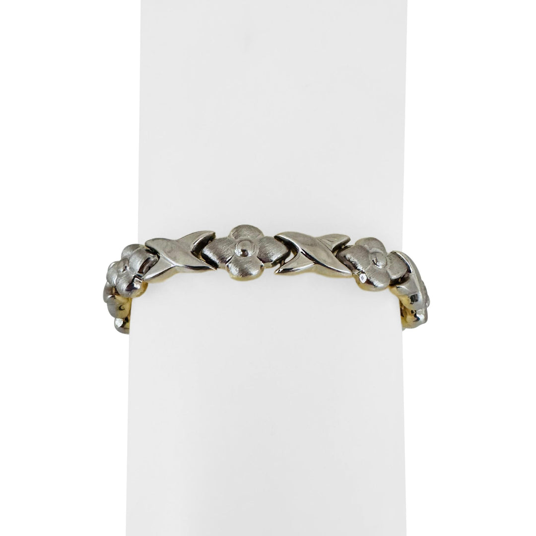 14k Yellow and White Gold 12.2g Reversible Fancy XO Link Bracelet 7.5"