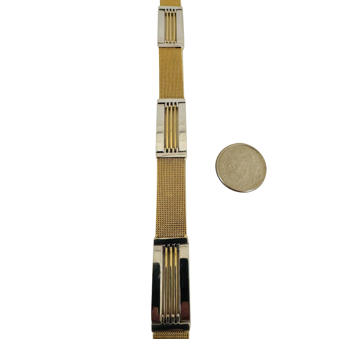 14k Yellow and White Gold 22.7g Men's 11mm Fancy Link Bracelet Italy 8"