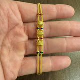 22k Yellow Gold and Enamel 15.2g Solid Two Strand Fancy Link Bracelet 7"