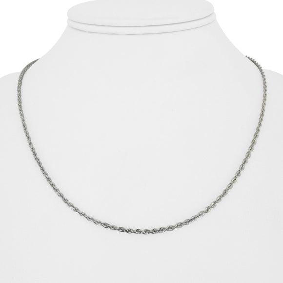 14k White Gold 4.2g Hollow Thin 2mm Rope Chain Necklace Peru 18