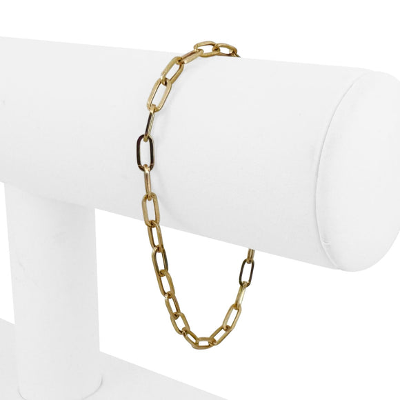 14k Yellow Gold Hollow Light Paperclip Link Bracelet Italy 7
