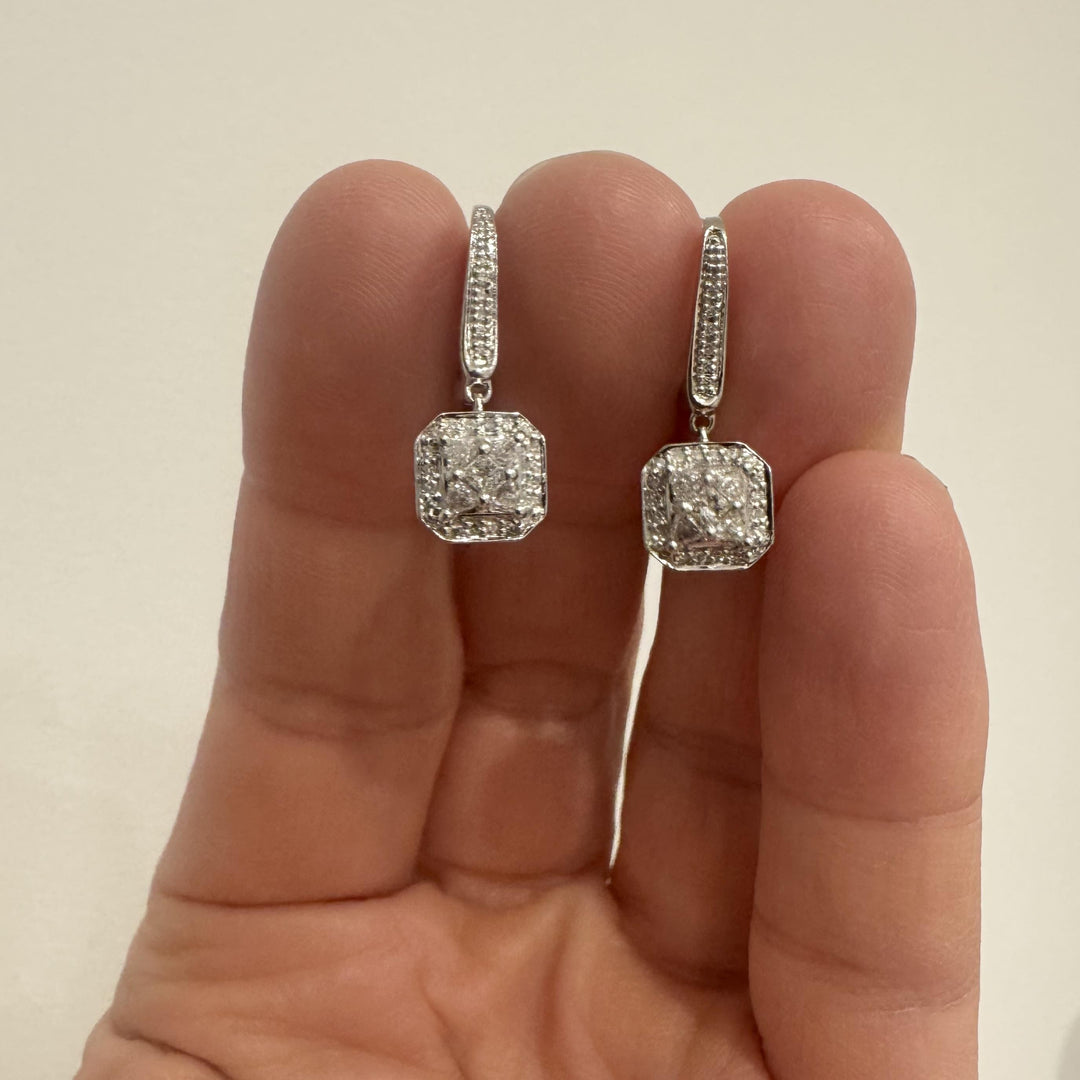 14k White Gold and 1cttw Diamond Drop Dangle Earrings 1"