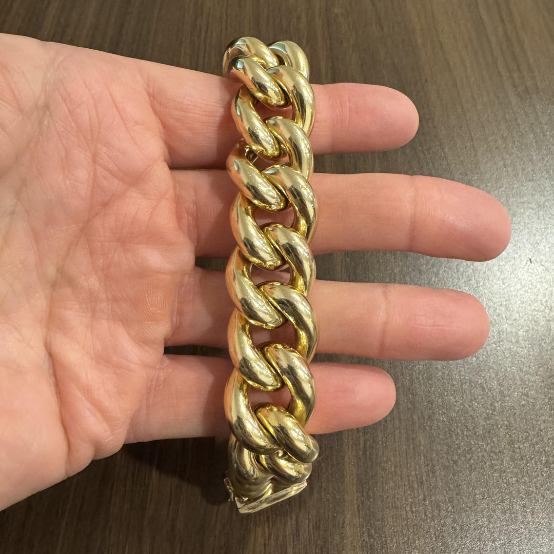 14k Yellow Gold 63.7g Hollow Thick 20mm Vintage Curb Link Bracelet Italy 7.5"