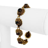 14k Yellow Gold and Red Garnet 23.7g Vintage Fancy Link Bracelet 7"