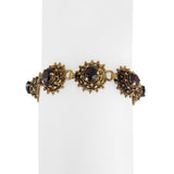 14k Yellow Gold and Red Garnet 23.7g Vintage Fancy Link Bracelet 7"