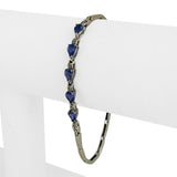 14k White Gold Tanzanite and Diamond 6.7g Ladies Bar Link Bracelet 7.25"