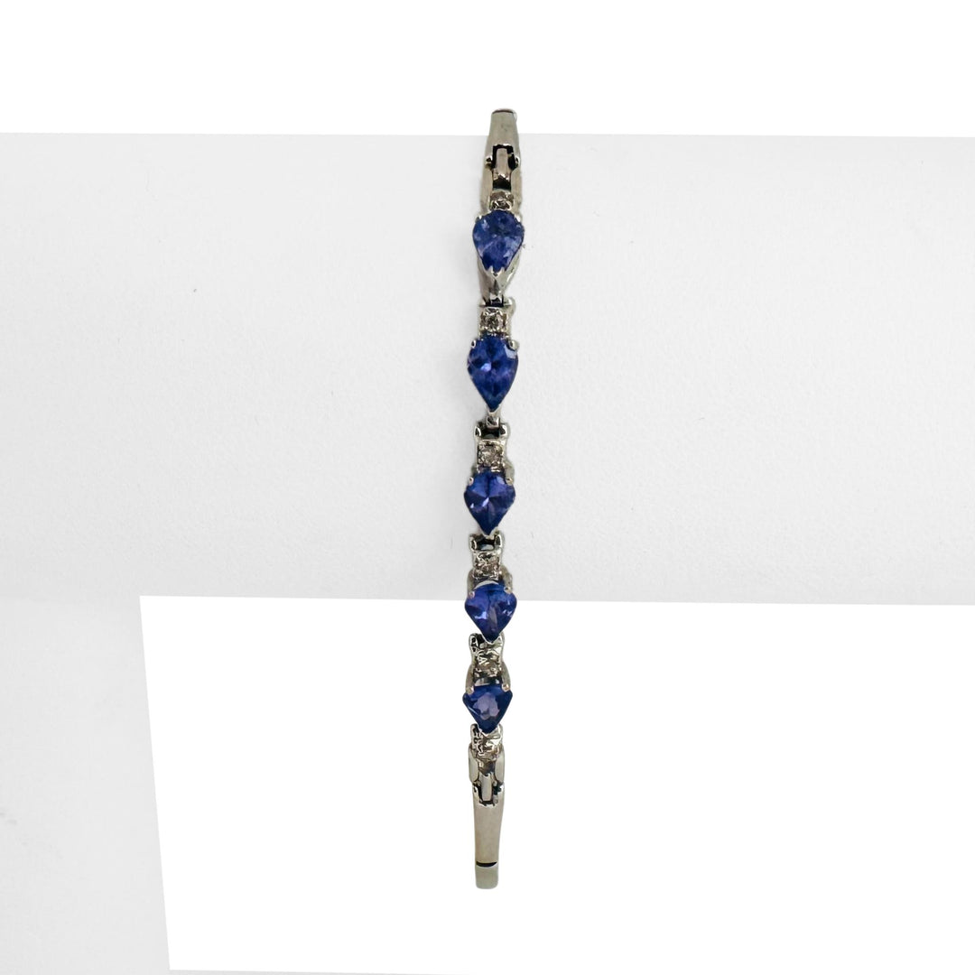 14k White Gold Tanzanite and Diamond 6.7g Ladies Bar Link Bracelet 7.25"
