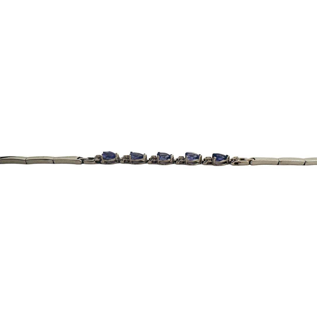 14k White Gold Tanzanite and Diamond 6.7g Ladies Bar Link Bracelet 7.25"