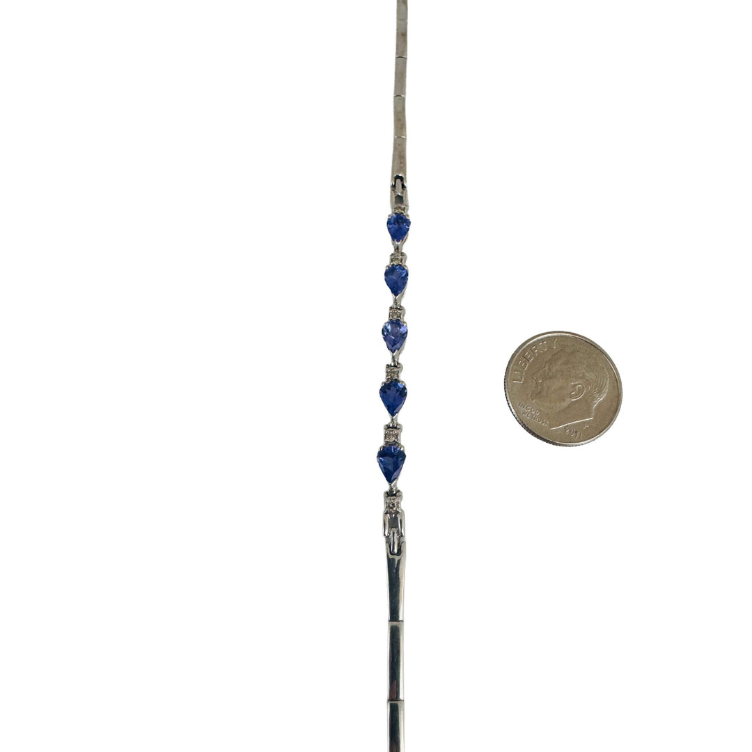 14k White Gold Tanzanite and Diamond 6.7g Ladies Bar Link Bracelet 7.25"