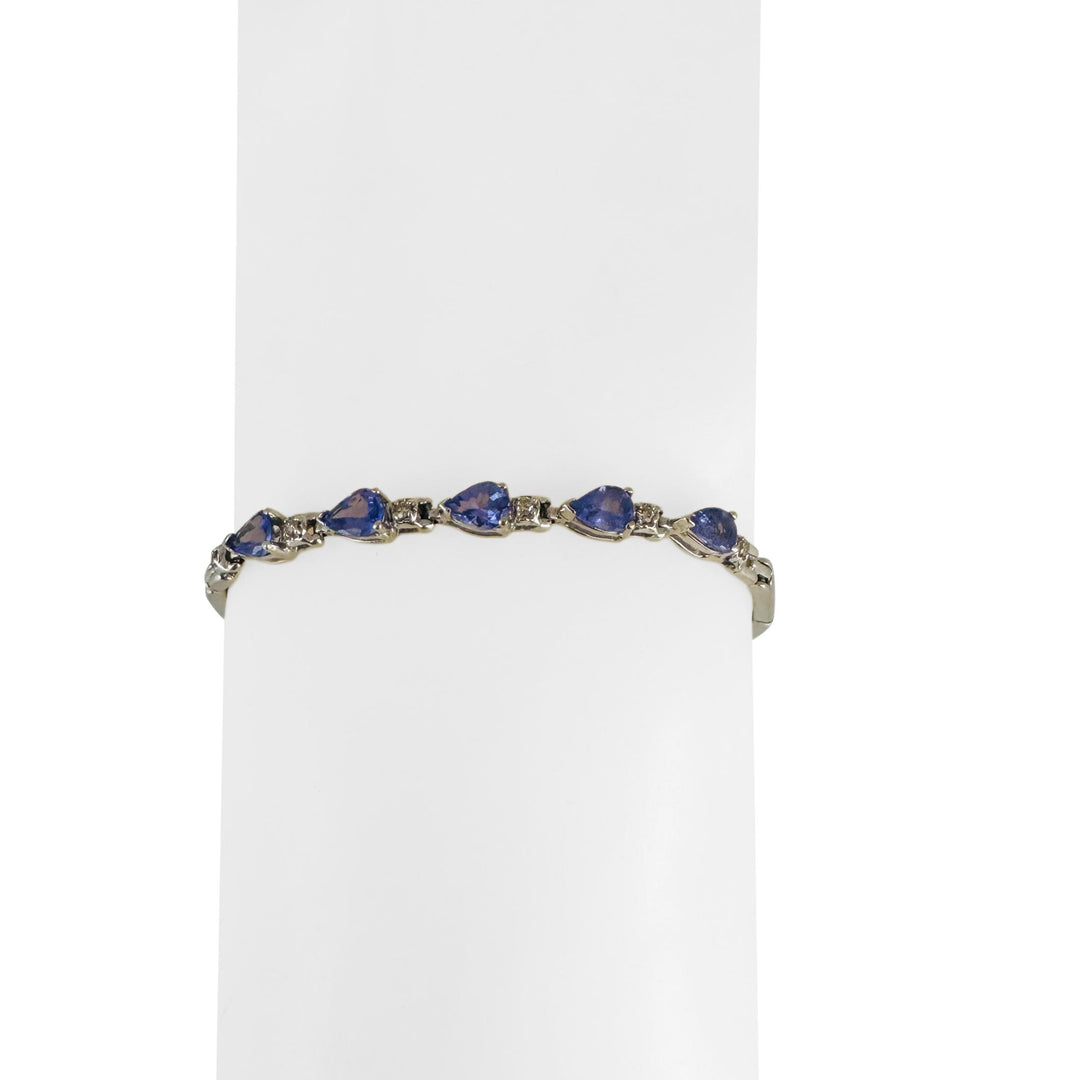 14k White Gold Tanzanite and Diamond 6.7g Ladies Bar Link Bracelet 7.25"