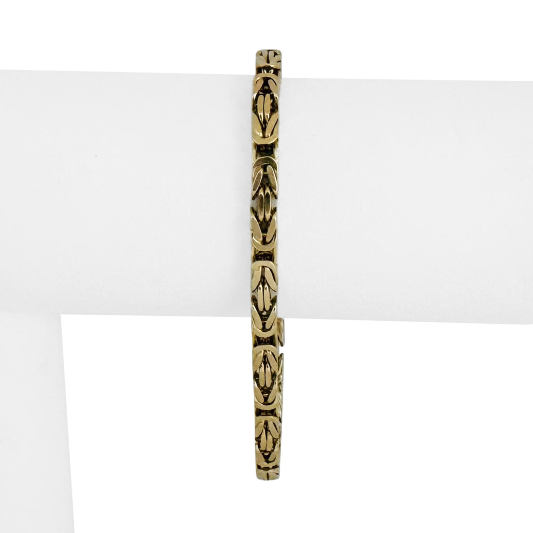 14k Yellow Gold 19.4g Solid Squared 4mm Byzantine Link Bracelet Italy 7.5"