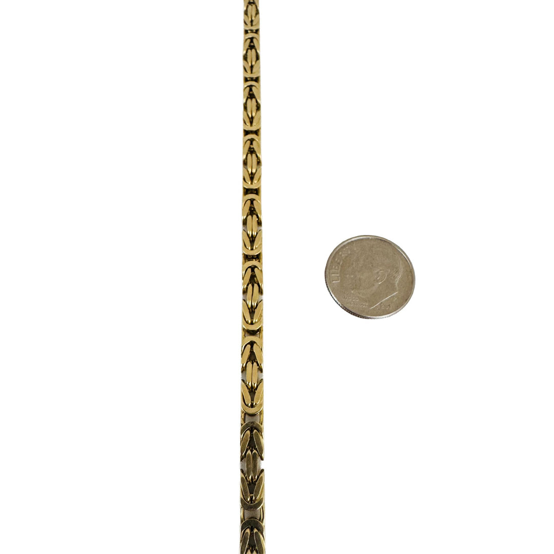 14k Yellow Gold 19.4g Solid Squared 4mm Byzantine Link Bracelet Italy 7.5"