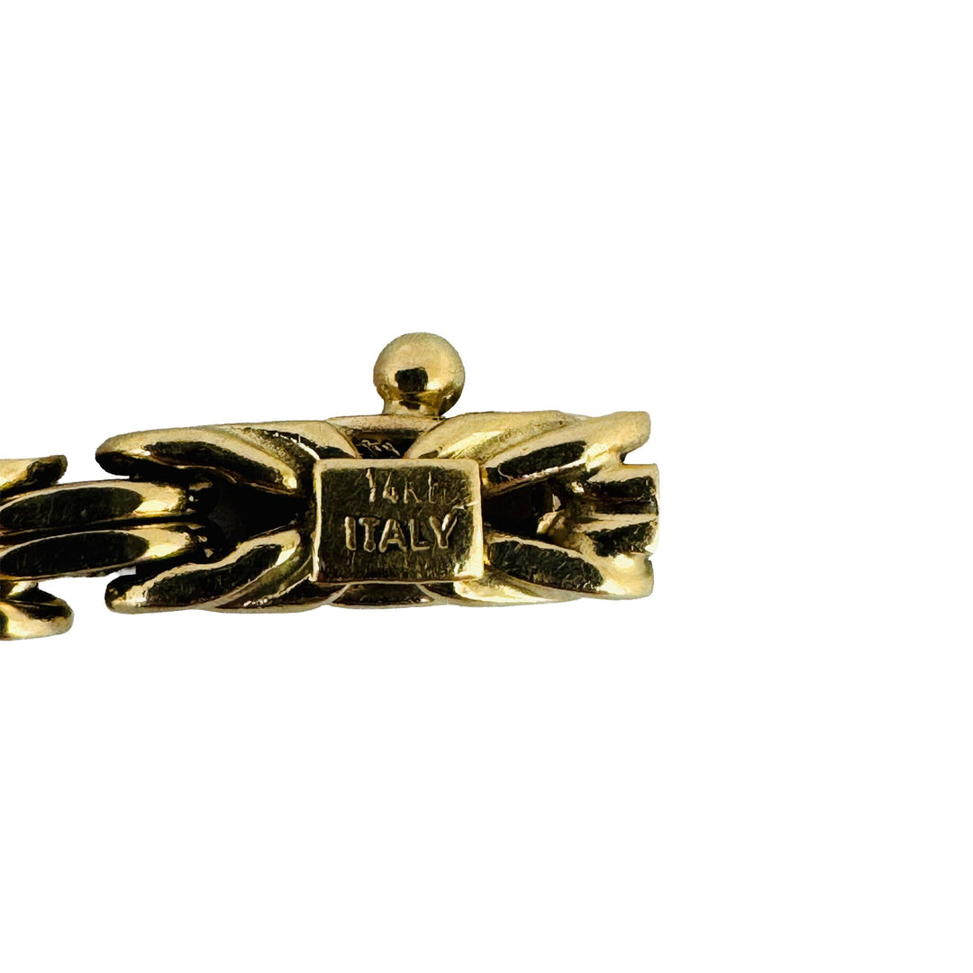 14k Yellow Gold 19.4g Solid Squared 4mm Byzantine Link Bracelet Italy 7.5"