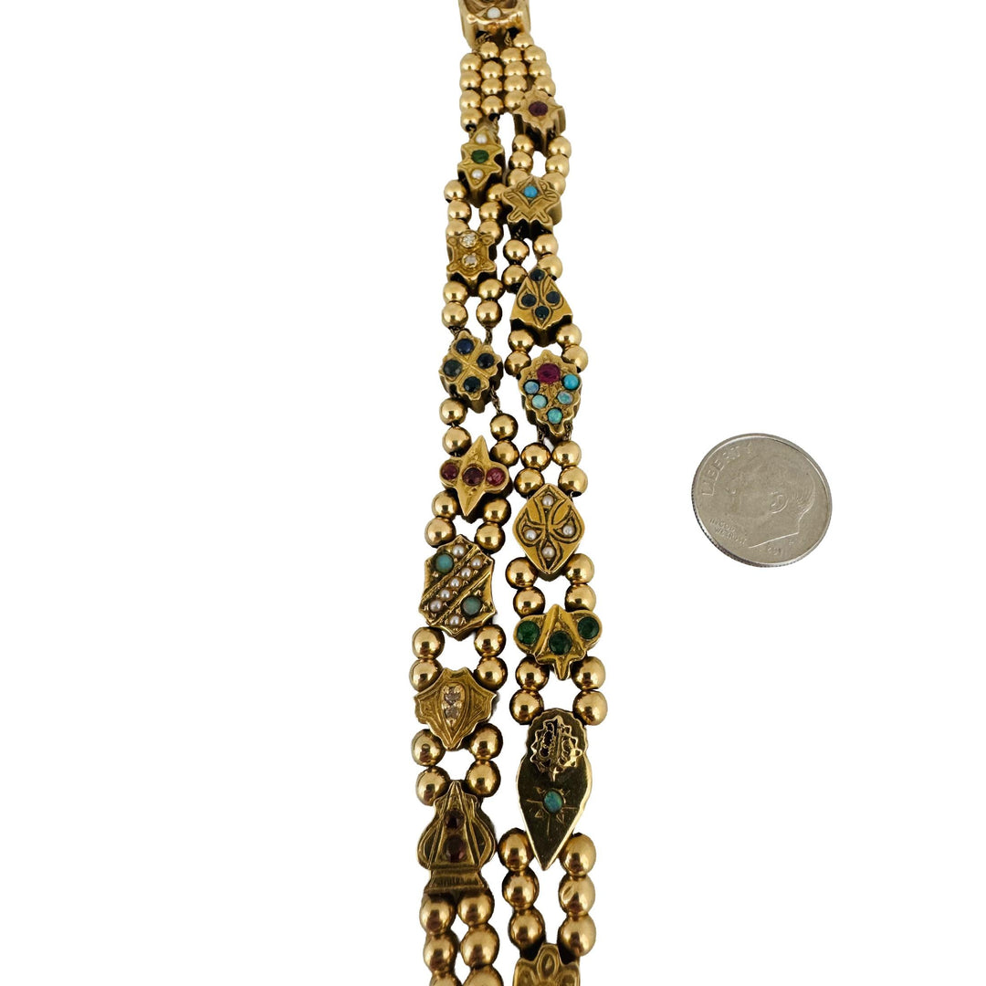 14k Yellow Gold 31g Vintage Two Strand Slide Charm Ladies Bracelet 6.75"