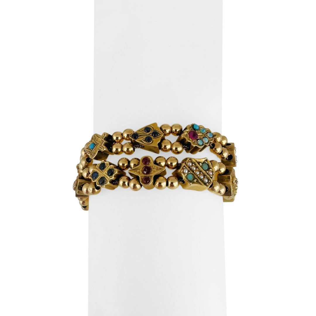 14k Yellow Gold 31g Vintage Two Strand Slide Charm Ladies Bracelet 6.75"