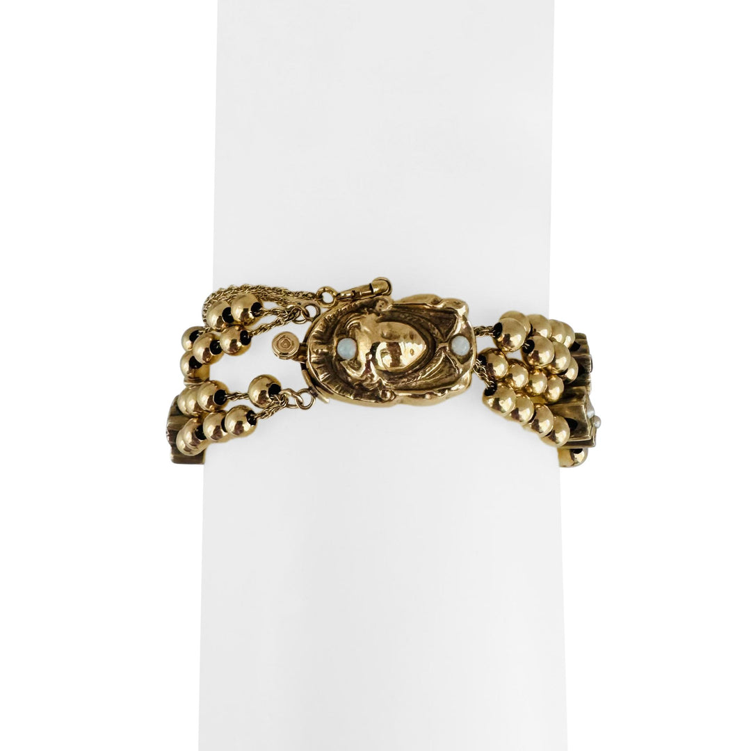 14k Yellow Gold 31g Vintage Two Strand Slide Charm Ladies Bracelet 6.75"