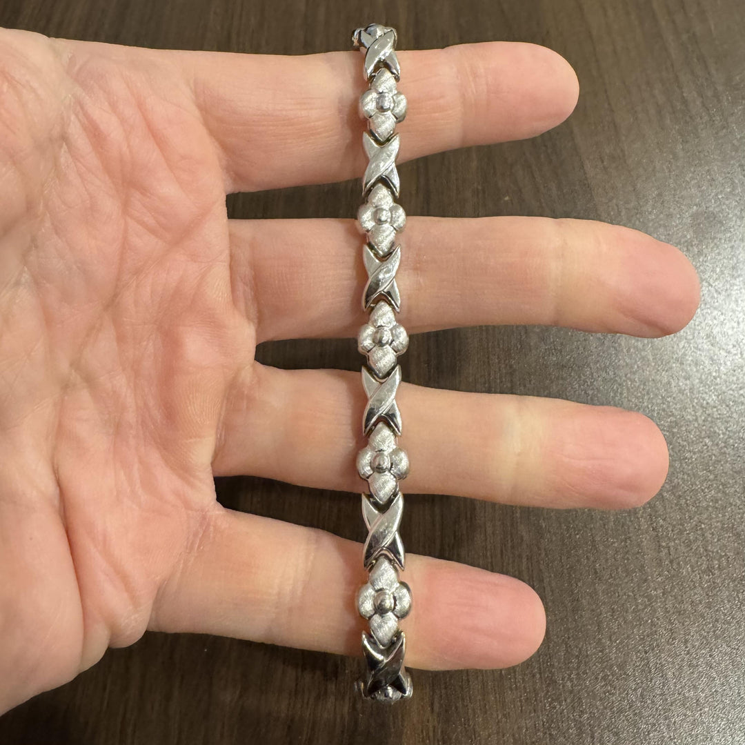 14k Yellow and White Gold 12.2g Reversible Fancy XO Link Bracelet 7.5"