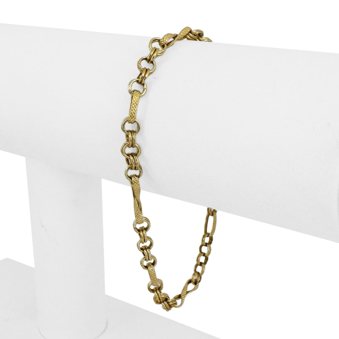18k Yellow Gold 3.9g Hollow Light 5mm Ladies Fancy Link Bracelet Italy 7.5"