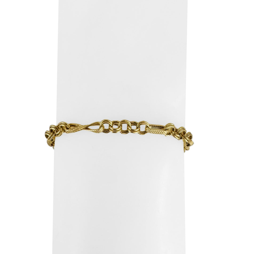 18k Yellow Gold 3.9g Hollow Light 5mm Ladies Fancy Link Bracelet Italy 7.5"