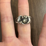 14k White Gold and Black Star Sapphire 15g Heavy Abstract Ring Size 8.5