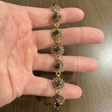 14k Yellow Gold and Red Garnet 23.7g Vintage Fancy Link Bracelet 7"