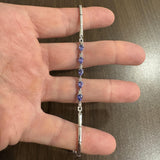 14k White Gold Tanzanite and Diamond 6.7g Ladies Bar Link Bracelet 7.25"