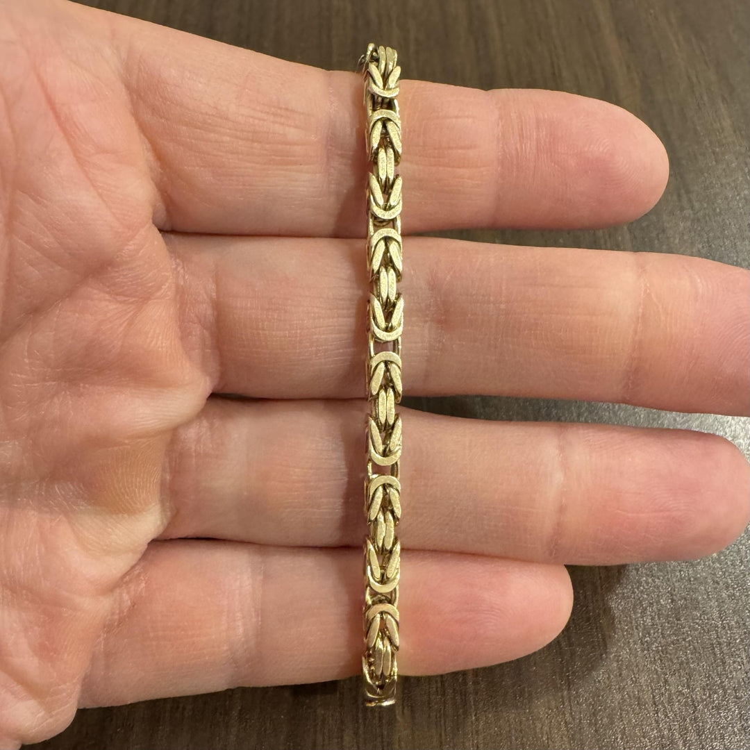 14k Yellow Gold 19.4g Solid Squared 4mm Byzantine Link Bracelet Italy 7.5"