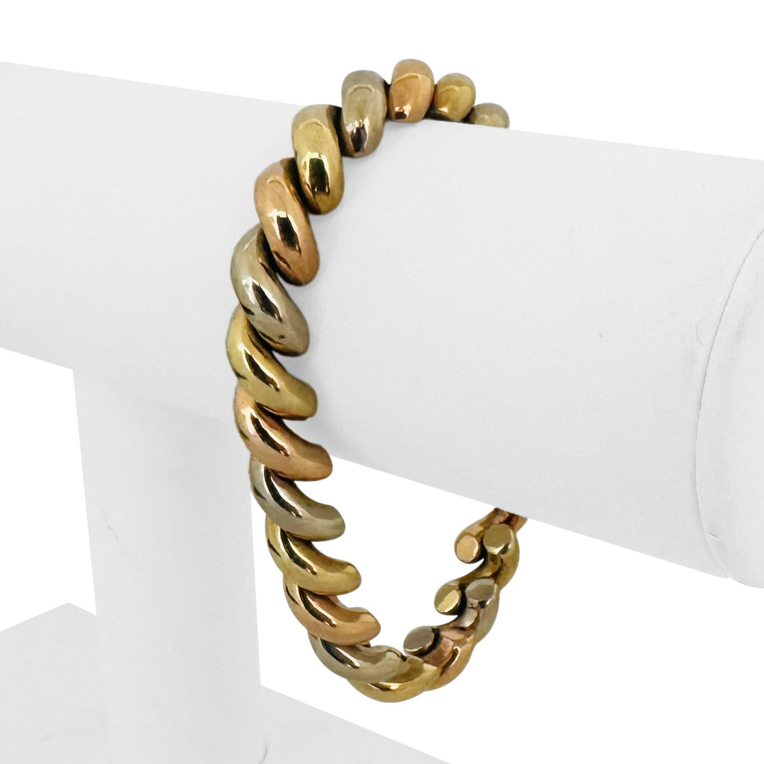 14k Yellow White and Rose Gold 29.7g San Marco Link Bracelet Italy 7.5"