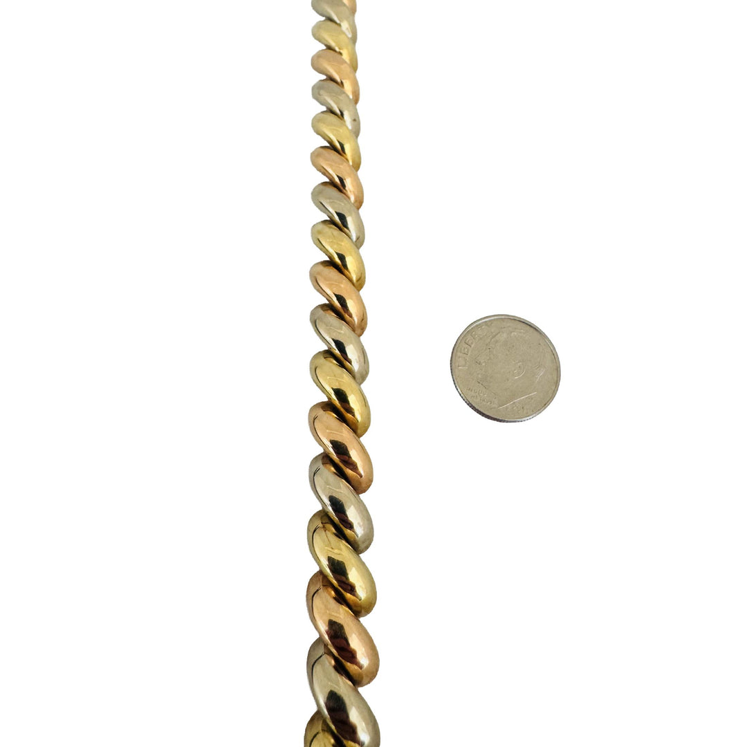 14k Yellow White and Rose Gold 29.7g San Marco Link Bracelet Italy 7.5"