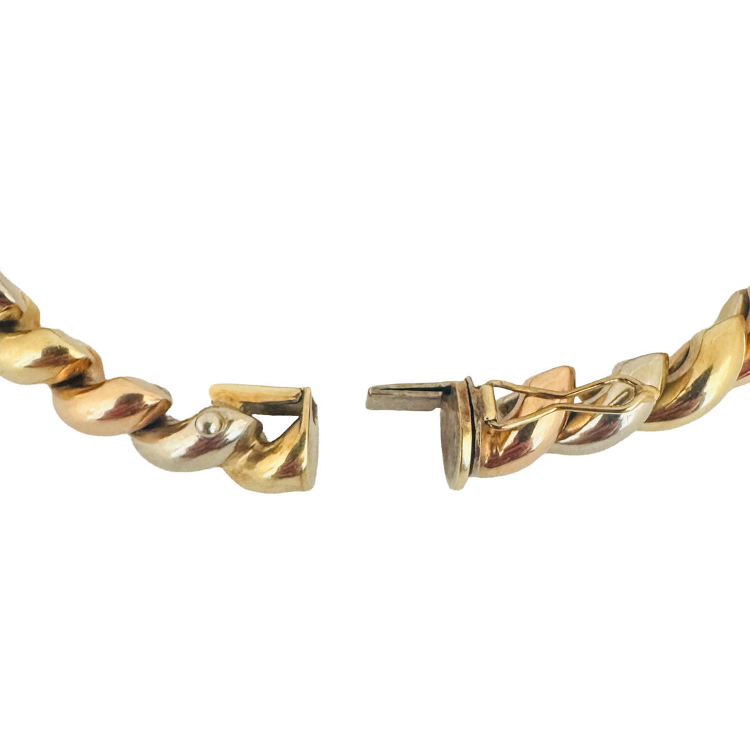 14k Yellow White and Rose Gold 29.7g San Marco Link Bracelet Italy 7.5"