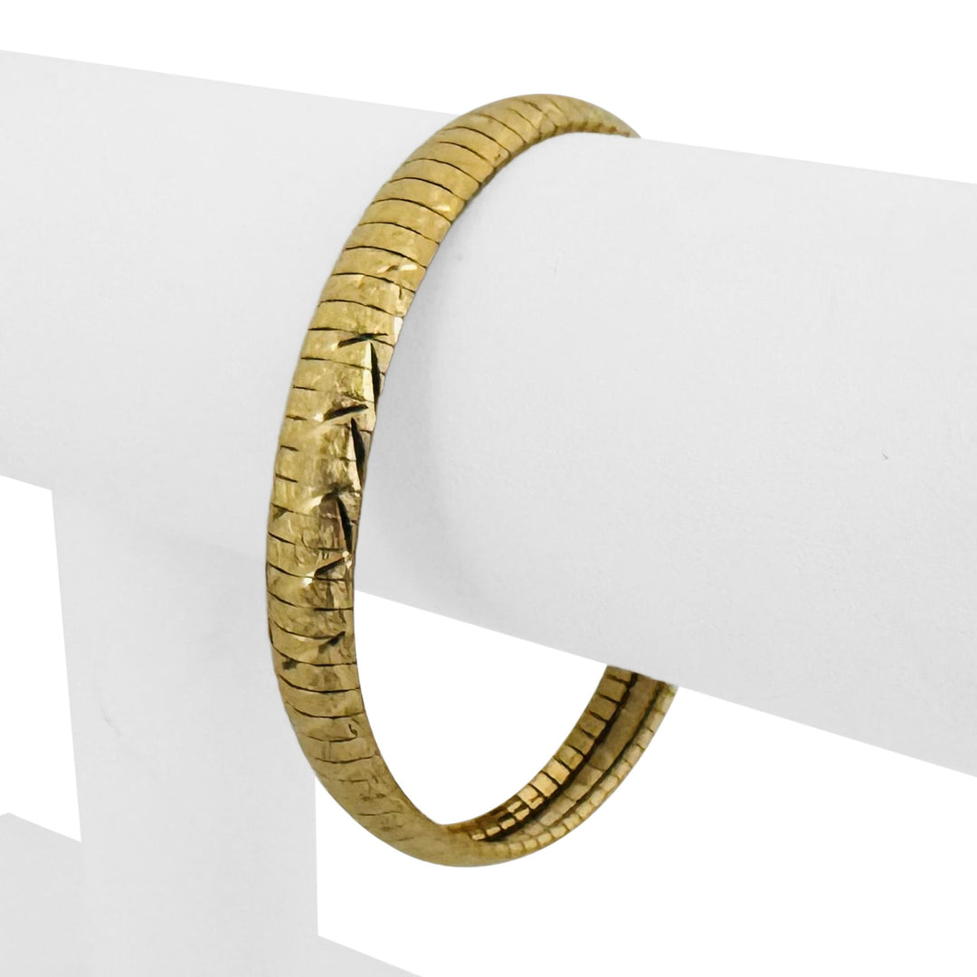 14k Yellow Gold 17.7g Solid Textured Diamond Cut Omega Link Bracelet Italy 7"