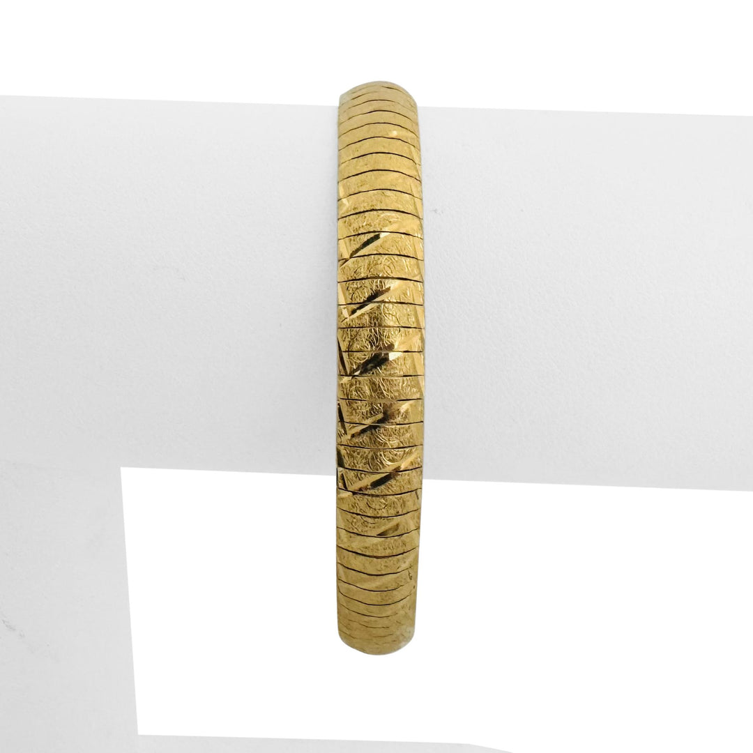14k Yellow Gold 17.7g Solid Textured Diamond Cut Omega Link Bracelet Italy 7"
