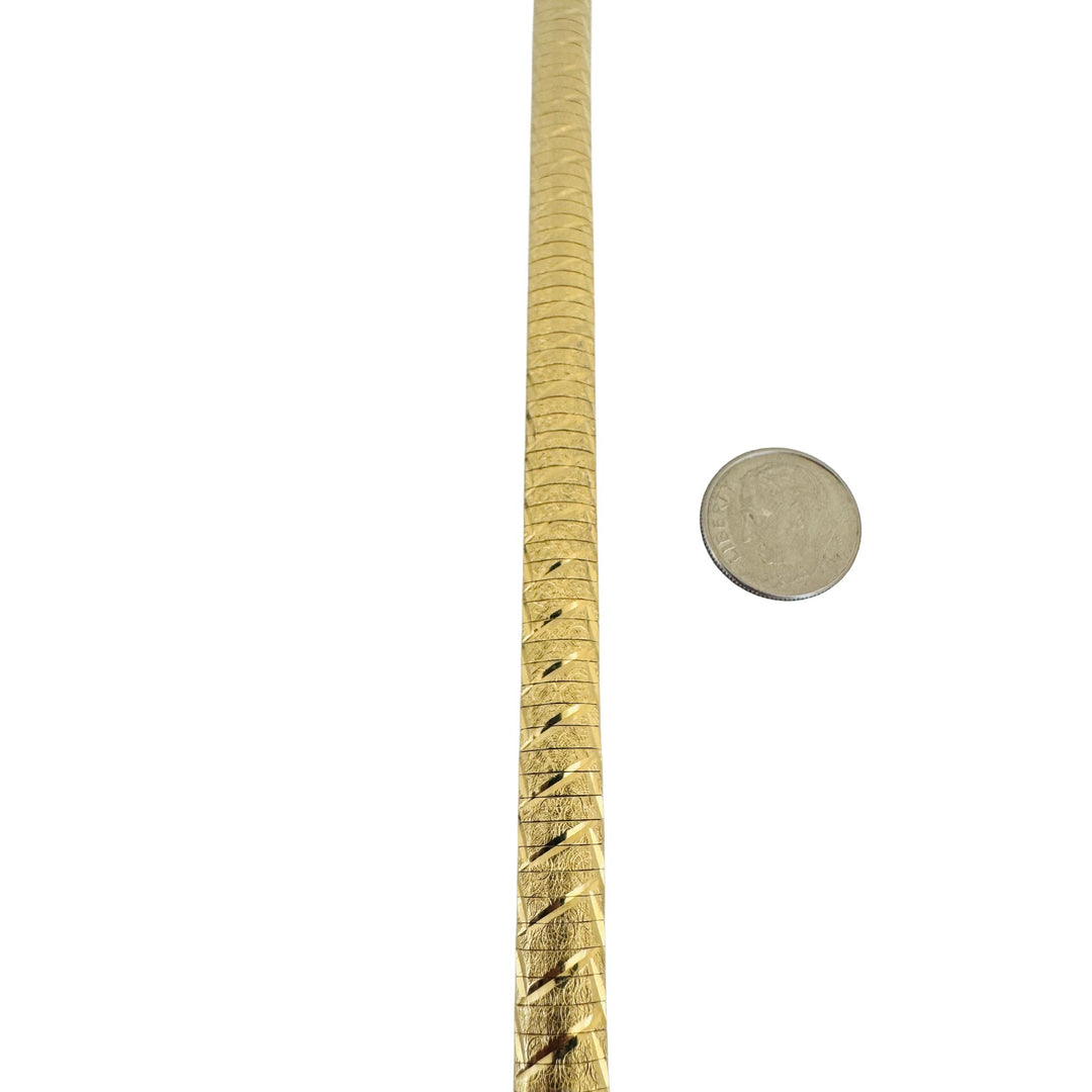 14k Yellow Gold 17.7g Solid Textured Diamond Cut Omega Link Bracelet Italy 7"