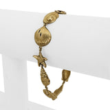 14k Yellow Gold 11g Diamond Cut Beach Ocean Charm Link Bracelet 7"