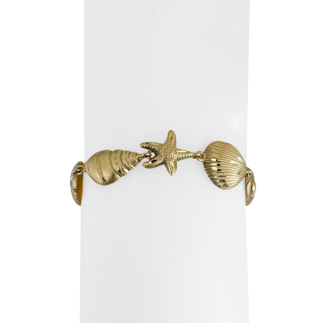 14k Yellow Gold 11g Diamond Cut Beach Ocean Charm Link Bracelet 7"