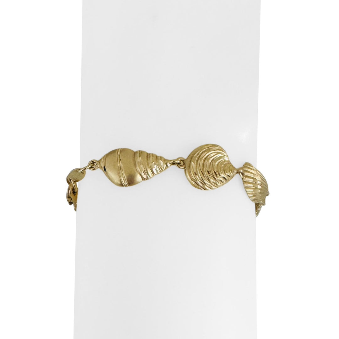 14k Yellow Gold 11g Diamond Cut Beach Ocean Charm Link Bracelet 7"