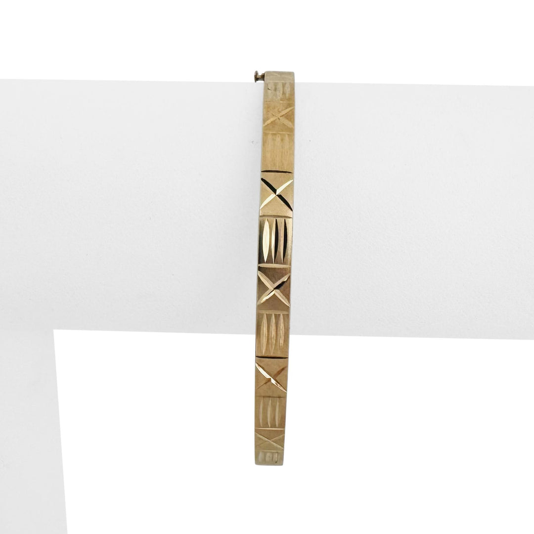 14k Yellow Gold 6.2g Hollow Diamond Cut 5mm Bangle Bracelet 7.25"