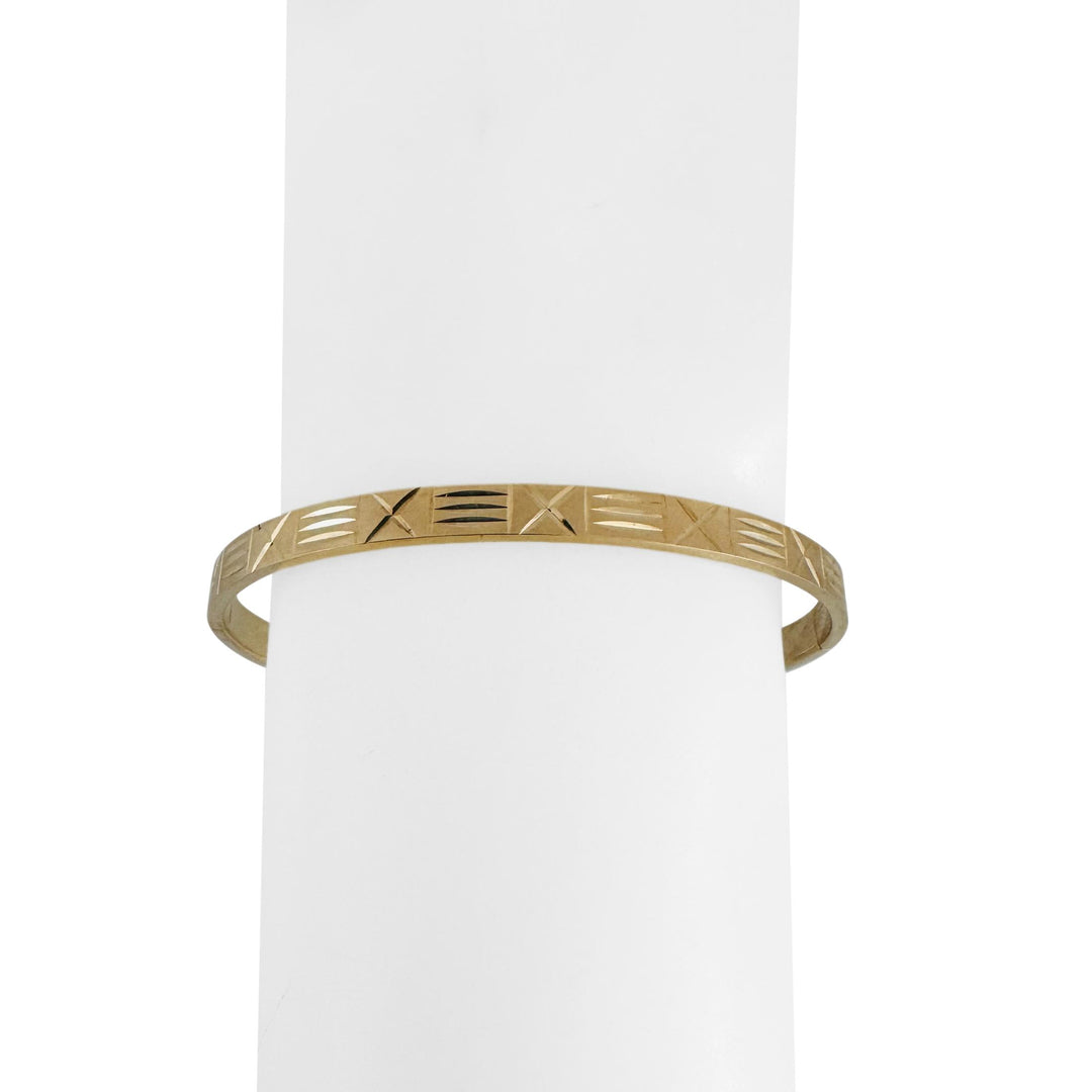 14k Yellow Gold 6.2g Hollow Diamond Cut 5mm Bangle Bracelet 7.25"