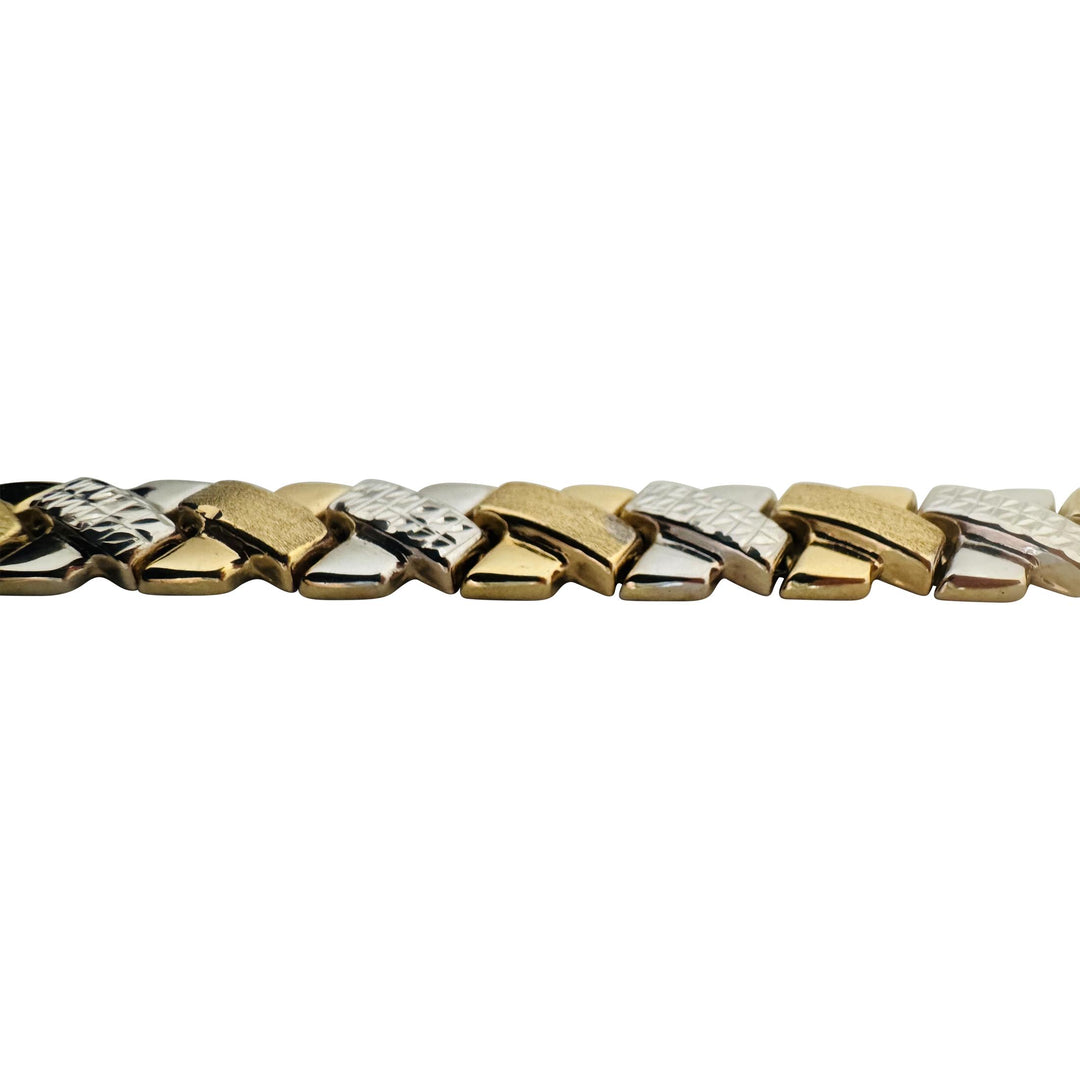 14k Yellow and White Gold 10.2g Diamond Cut X Link Bracelet 7"