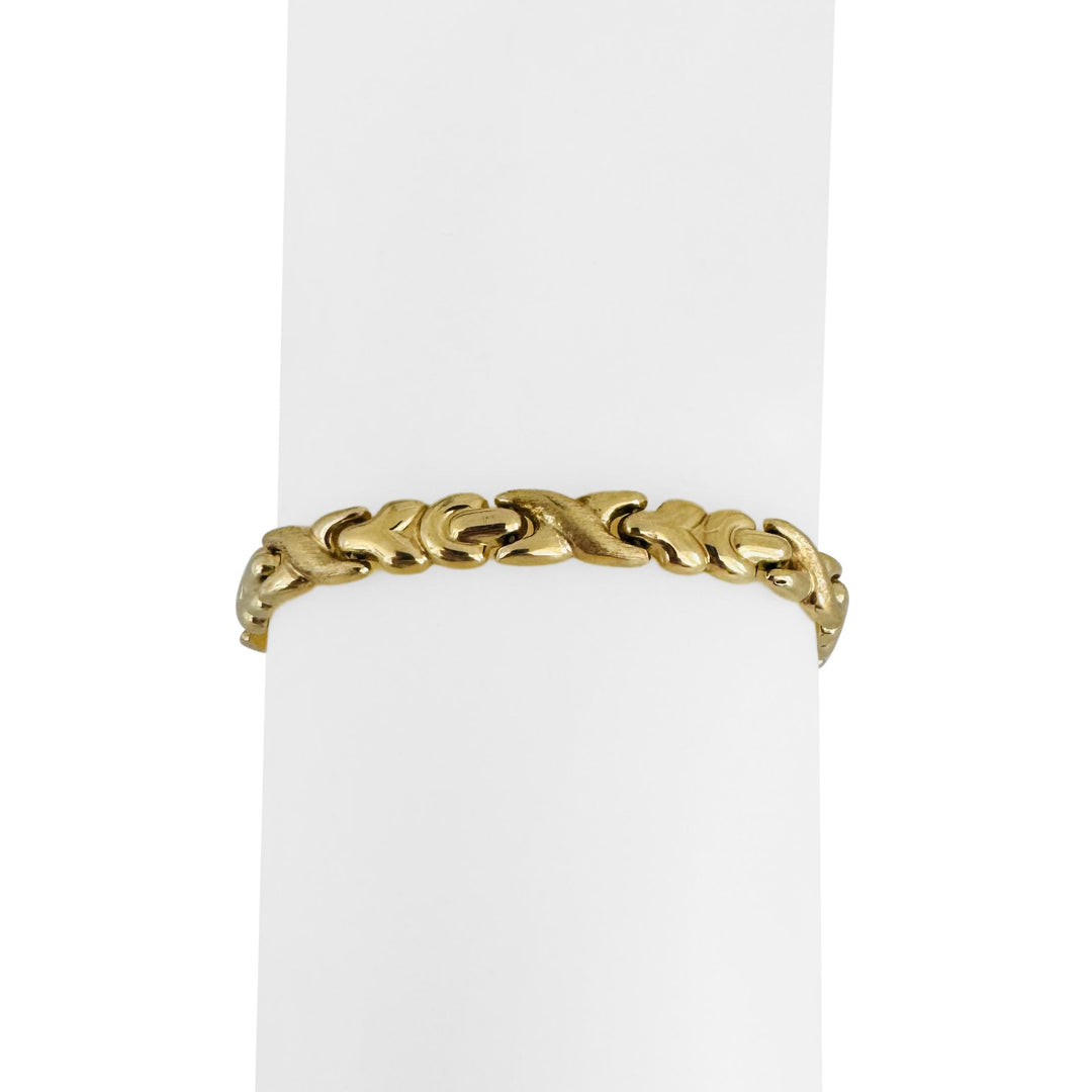 14k Yellow Gold 8.4g Ladies 6mm Fancy X Link Bracelet Italy 7"
