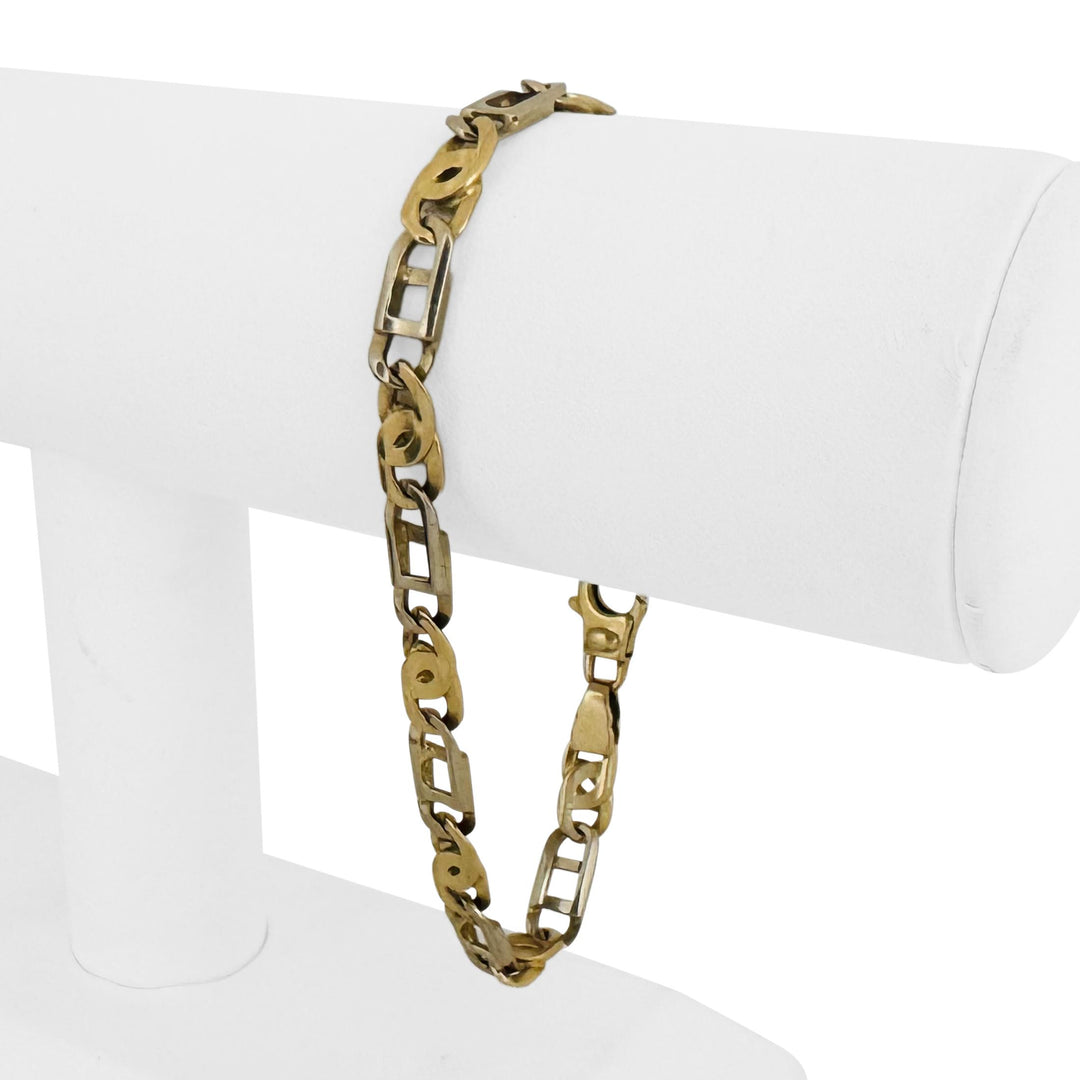 14k Yellow and White Gold 15g Two Tone 6mm Men's Fancy Link Bracelet Italy 8.25"